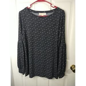 Michael Kors Woman M Blouse Black White Business Career Balloon Gold Button...